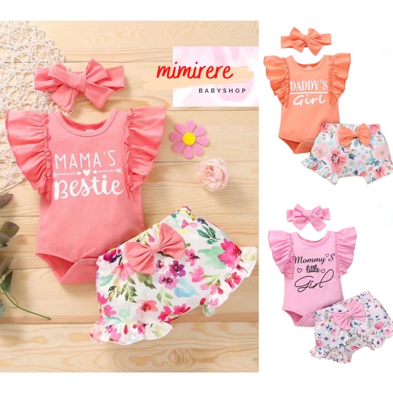 Catell Love Set Jumper Ruffle Celana Pendek Bandana | Setelan Pendek Girl Ruffle