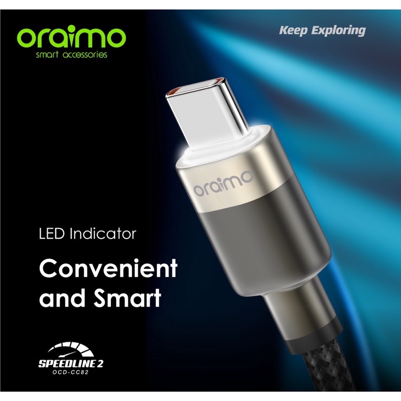 Oraimo OCD-CC82 Speedline Kabel Data Type-C - Type-C 65W Fast Charging - Garansi 1 Tahun