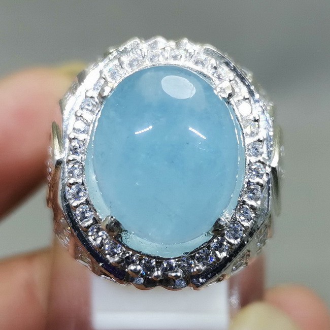 batu kecubung biru aquamarine ring perak bagus