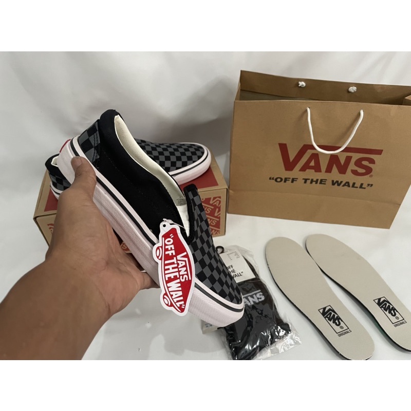 VANS SLIPON Checkerboard ABU HITAM IMPOR CHINA PREMIUM