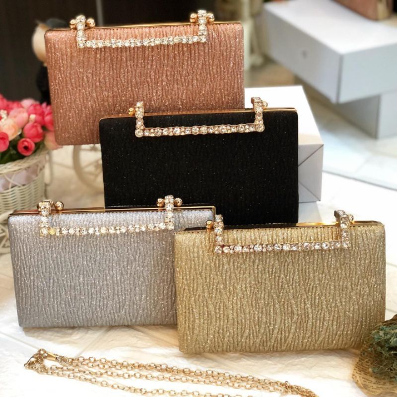 Tas Pesta GISELLE Embellished Crystal Box Clutch