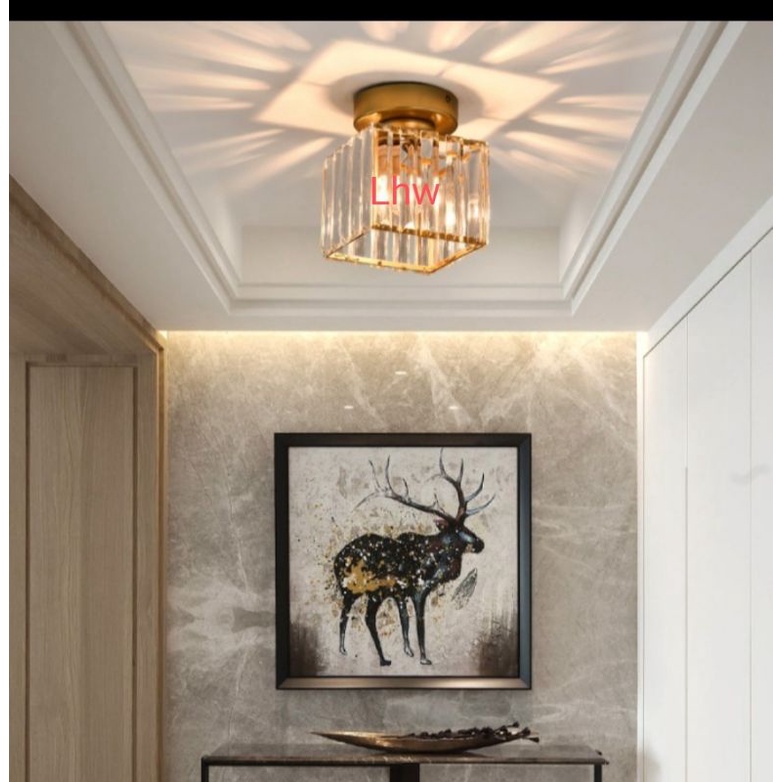 Lampu kristal plafon/ceiling lamp minimalis kotak/bulat dekorasi teras,ruang tamu,cafe,hotel