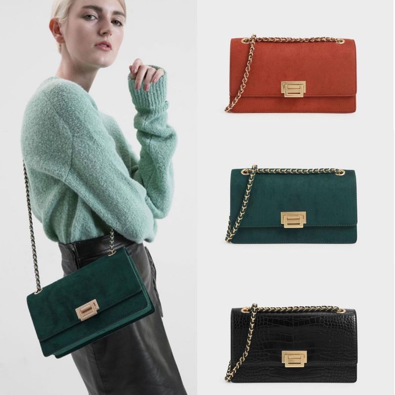 Tas Murah Ck textured Chain Handle Bag ( Charles & Keith)  Warna Hitam Hijau Pink Green Peacock