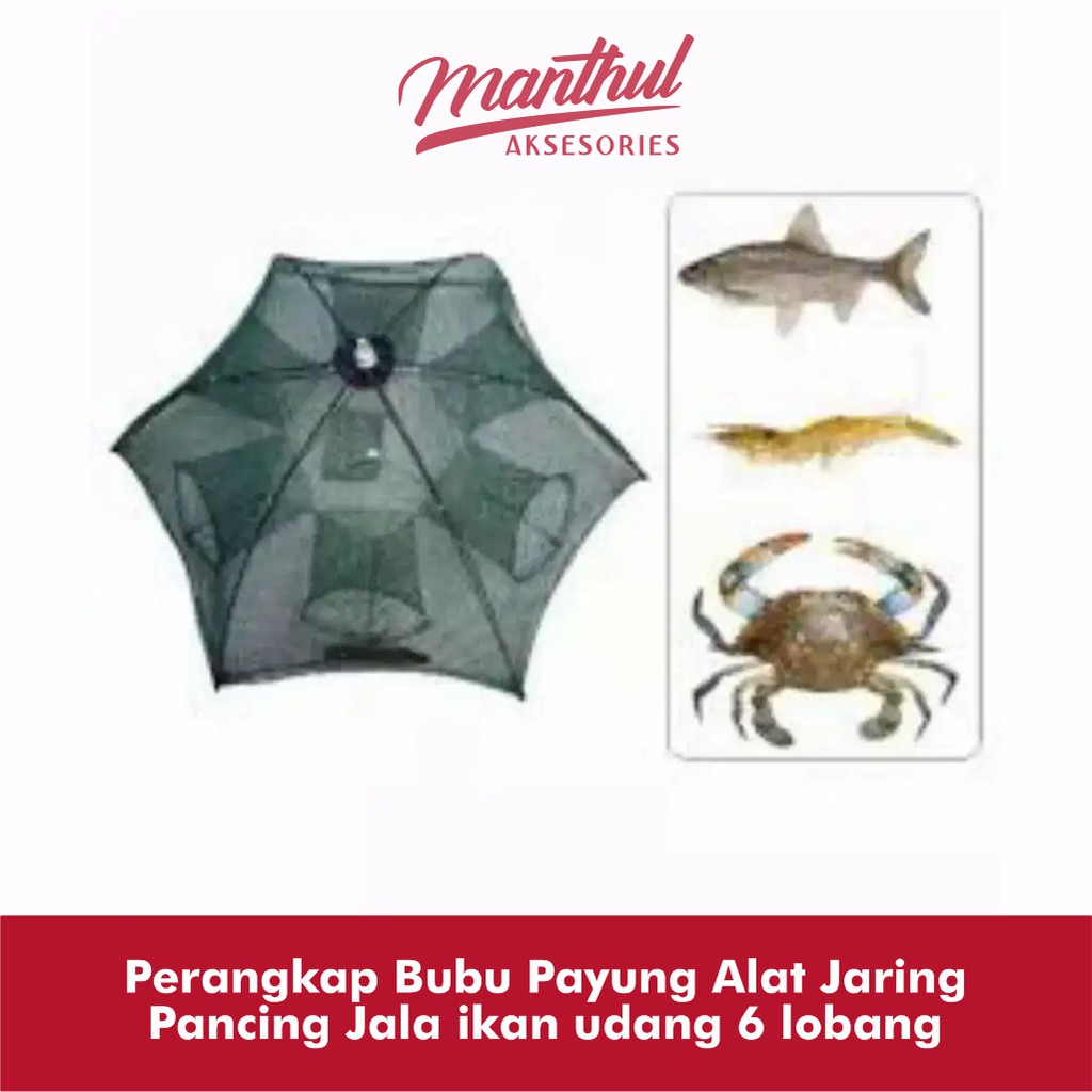 Perangkap Bubu Payung Alat Jaring Pancing Jala ikan udang 6 lobang