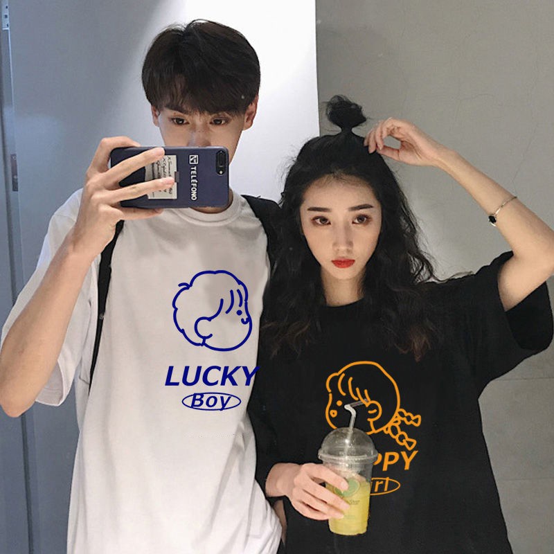 MYSTIQUE.ID-BAJU KAOS COUPLE LUCKY T-SHIRT LUCU DAN AESTHETIC