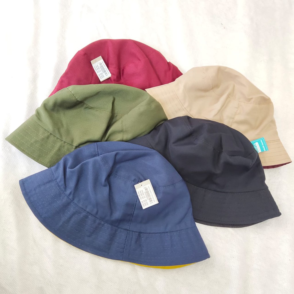 Topi bucket hat warna bolak balik polos - Topi baret polos NDY