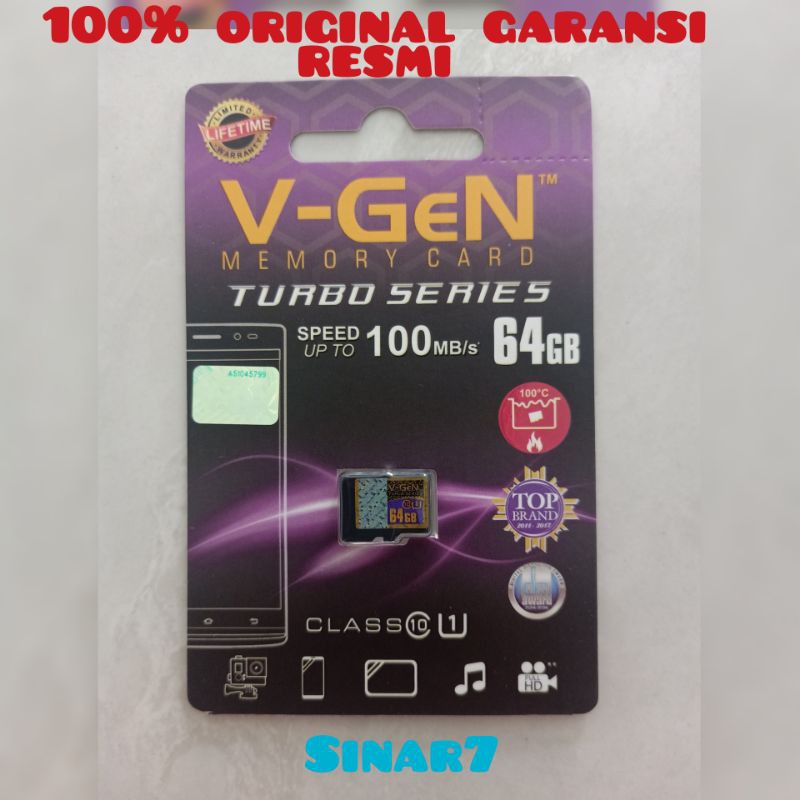 Micro sd V-GEN  class 10 Turbo 16GB, 32GB, 64GB, 128GB memory card/ kartu Memory garansi resmi