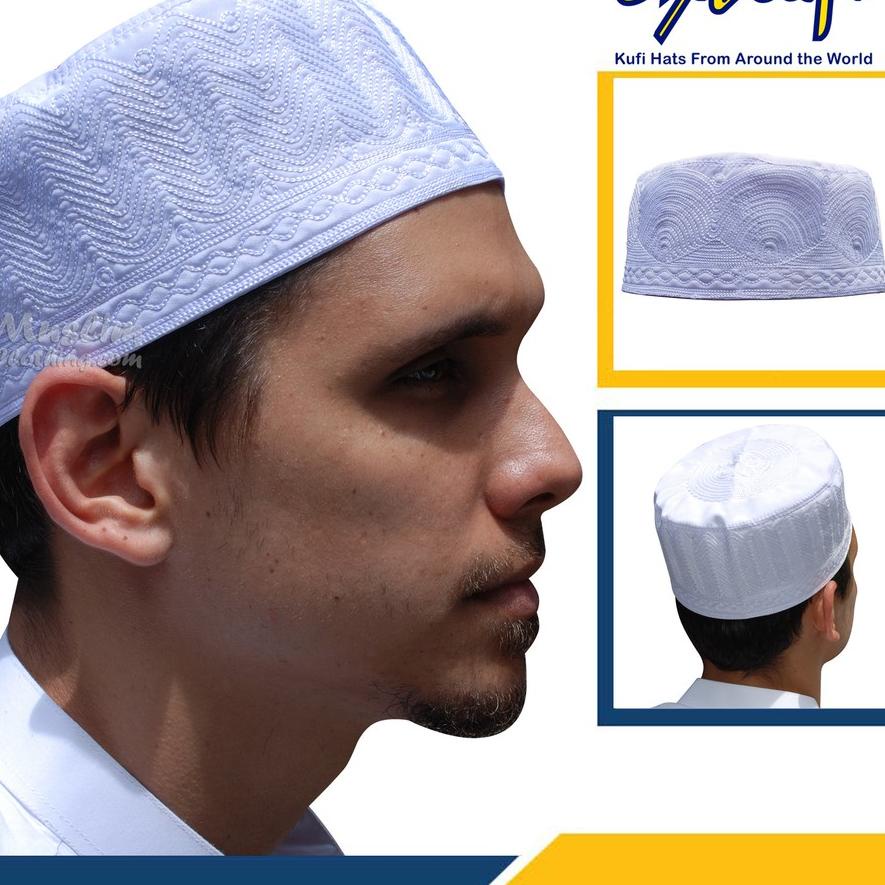 Peci Katun Madinah Motif Bordir Warna Putih Polos - TheKufi