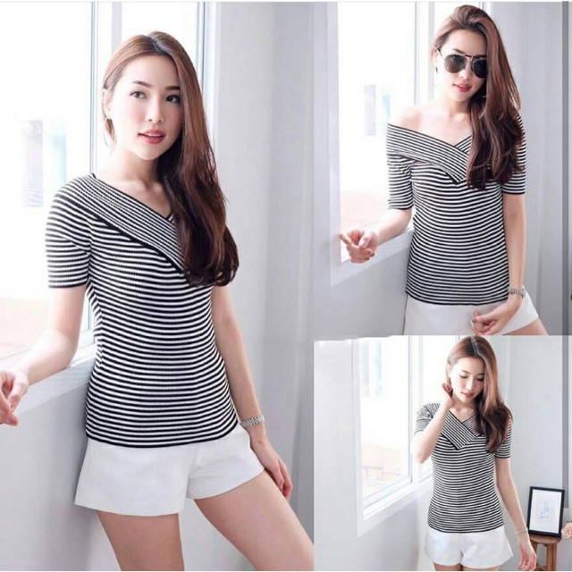 Blouse sabrina strip/ atasan sabrina salur/ atasan casual