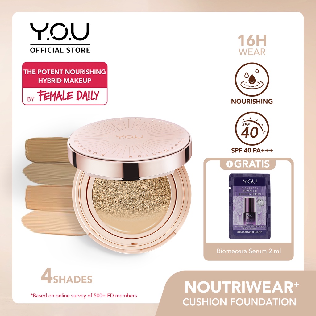 YOU Noutriwear+ Flawless Cushion Foundation [Nourishing | Poreless Full Coverage | SPF 40 & PA+++ | Tahan Lama 16 Jam] -kosmetik