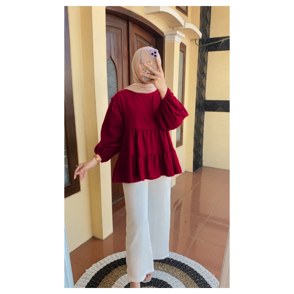 BEFAST - ZEC OOTD Wanita Blus HASHI / Annaya Blouse / Blouse Lengan Panjang Balon / Blouse Terbaru Polos / Blouse Kekinian / Blouse Bisa Di Pakai Wanita Hijab