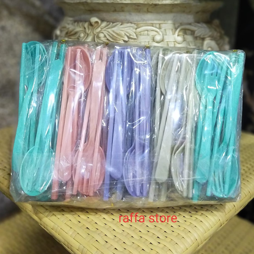Grosir Souvenir Termurah 50 set Sendok Garpu Sumpit Go Green Lokal Kemasan plastik