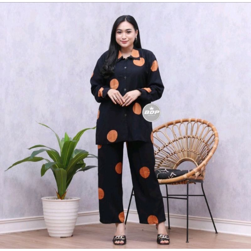 BIG SIZE Setelan Tie Dye / One Set Kekinian / Setelan Baju Wanita Wakawaka Aminah-04 HITAM