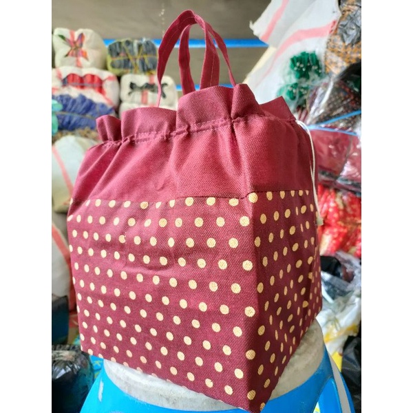 Tas Hajatan serut polkadot Crem-Merah uk.22x22