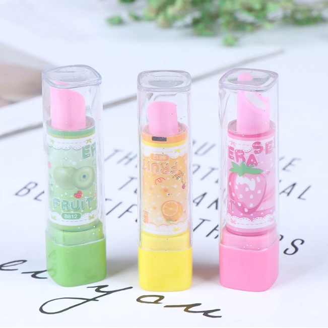 Penghapus Eraser / Stip Karakter Lucu bentuk Lipstik / Penghapus Pensil Kartun Karet Warna Mini / Stip Penghapus Pensil