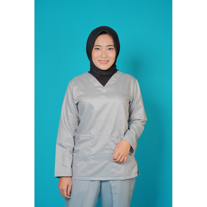 Baju Ok Oka  BIG SIZE 3XL 4XL Lengan Panjang Polos Perawat Dokter Petugas Medis | Medical Scrub Big Size