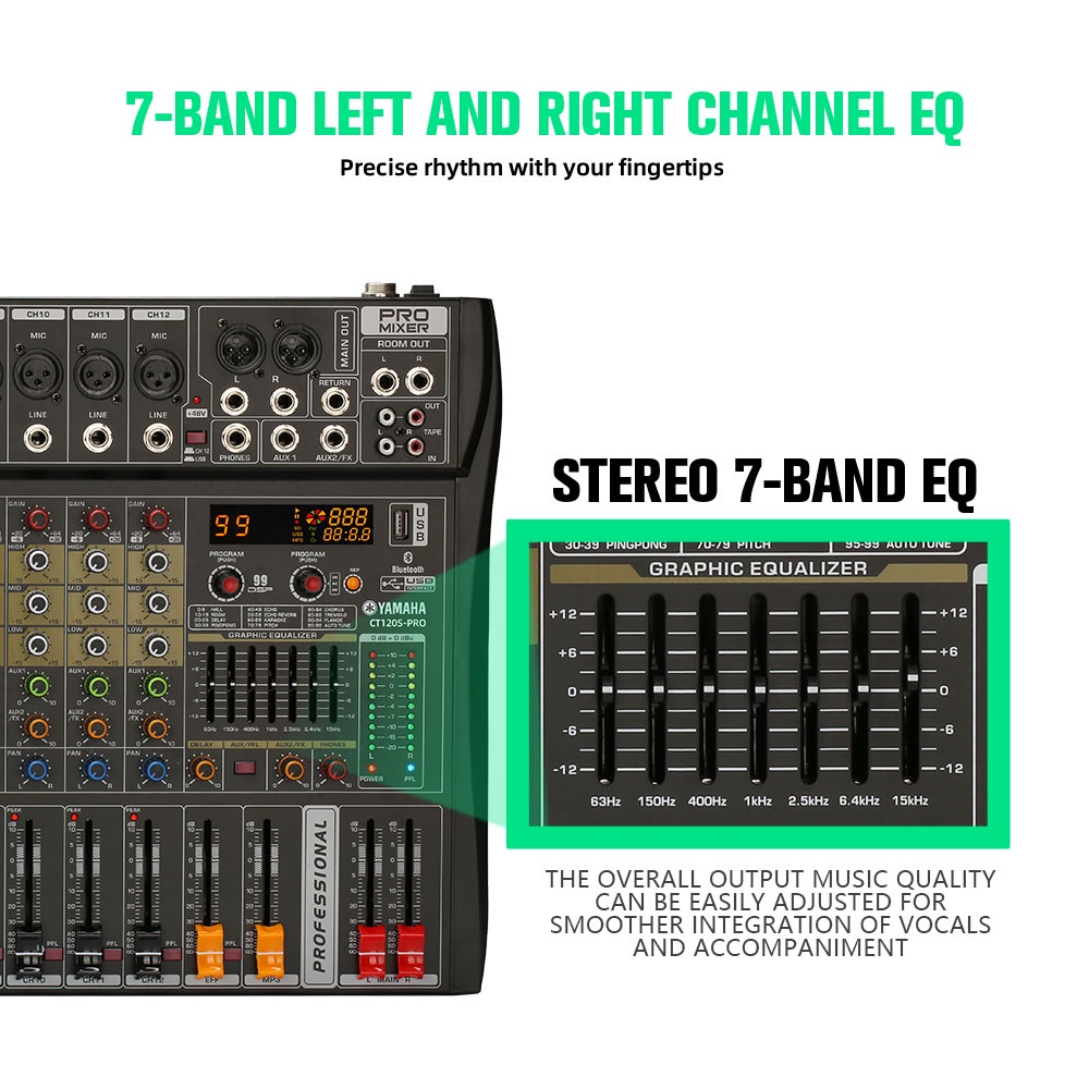 Pengaduk Audio Profesional  CT60S-PRO/CT80S-PRO-CT120S-PRO Efek 99DSP bawaan EQ equalizer 2-lapisan 7-band Mendukung pemutaran Bluetooth/USB/MP3