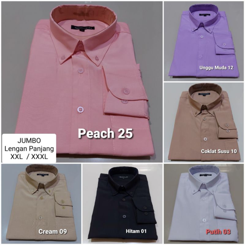 KEMEJA JUMBO POLOS LENGAN PANJANG XXL 2XL XXXL 3XL COKLAT SUSU CREAM UNGGU PEACH KEMEJA POLOS