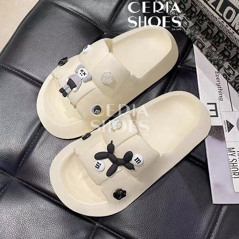 PVC Sandal Slop Wanita Jelly Karet Empuk Soper Soft Lentur Bahan Import Slipper Motif KAWS