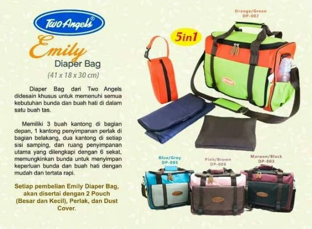 Diapers Bag  Emily Two angels 5in1 Tas Perlengkapan Baby / Diapersbag Baby / TAS PERLENGKAPAN BAYI / TAS BABY / TAS TRAVEL BABY