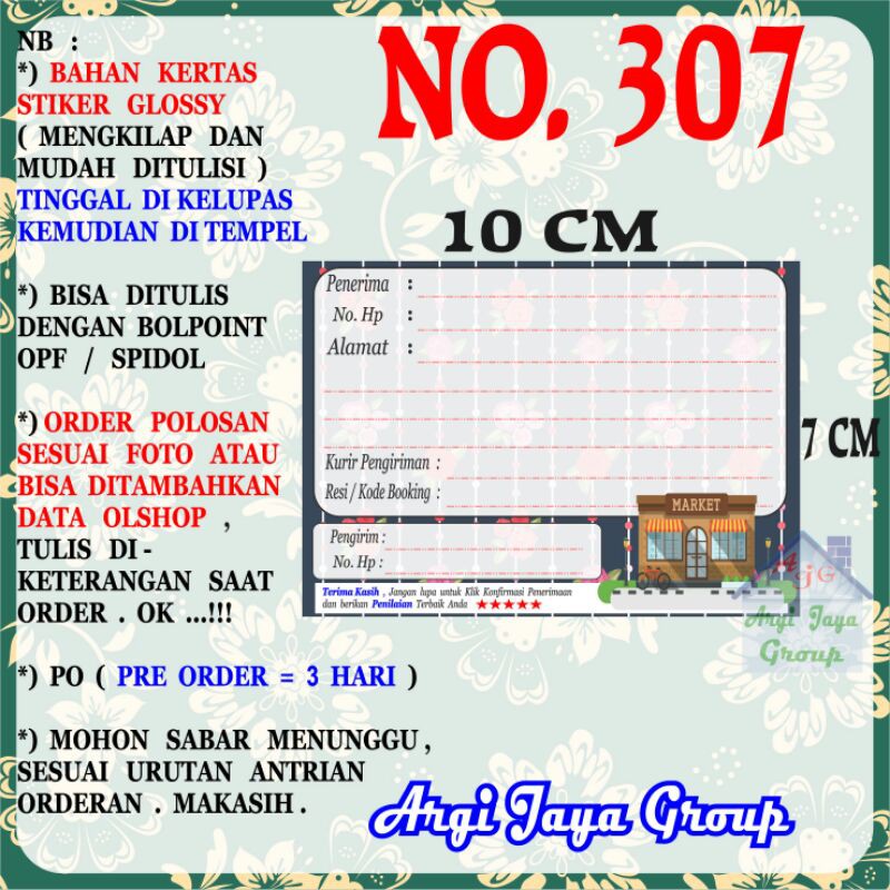 

Stiker Pengiriman - Sticker Alamat Olshop Murah Nomer 307 - 10x7 cm - Glossy