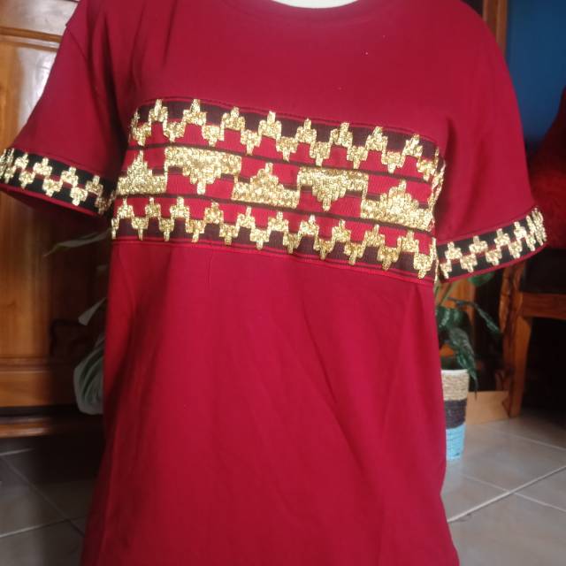 Baju Kaos tshirt pria wanita dewasa Maroon Tapis Lampung Lengan Pendek Murah Banget