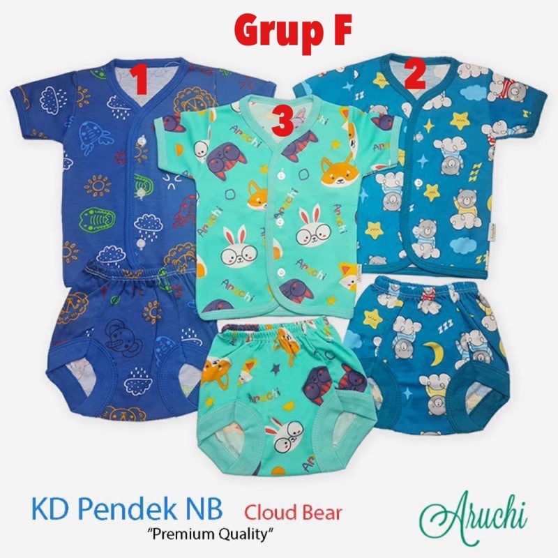 Aruchi MOTIF Setelan Pendek / Panjang Kancing Depan NEWBORN / NB (1stel)