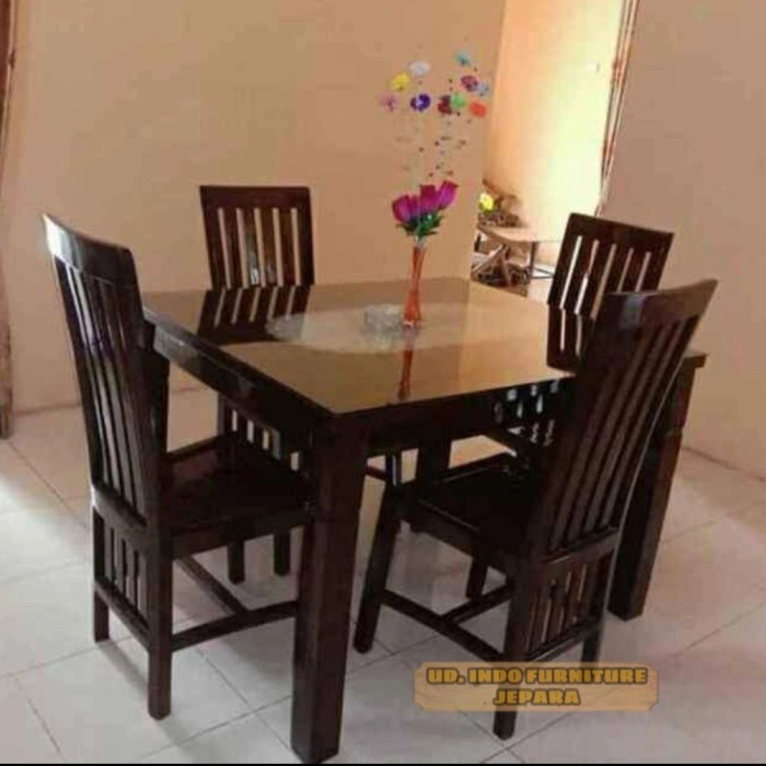 meja makan kayu jati kursi 4 minimalis dan kaca meja