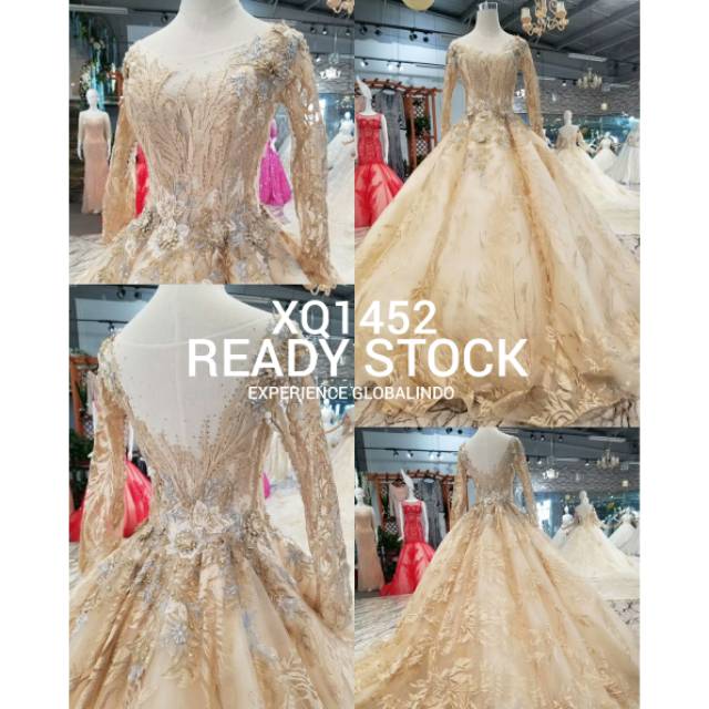 Gaun Pengantin Lengan Panjang Gold XQ1452