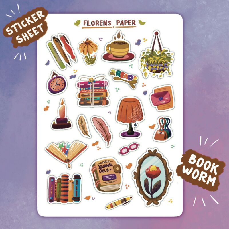 

Sticker Sheet Book Worm/Pecinta Buku - Stiker Aesthetic Lucu Murah Jurnal Deco Vintage