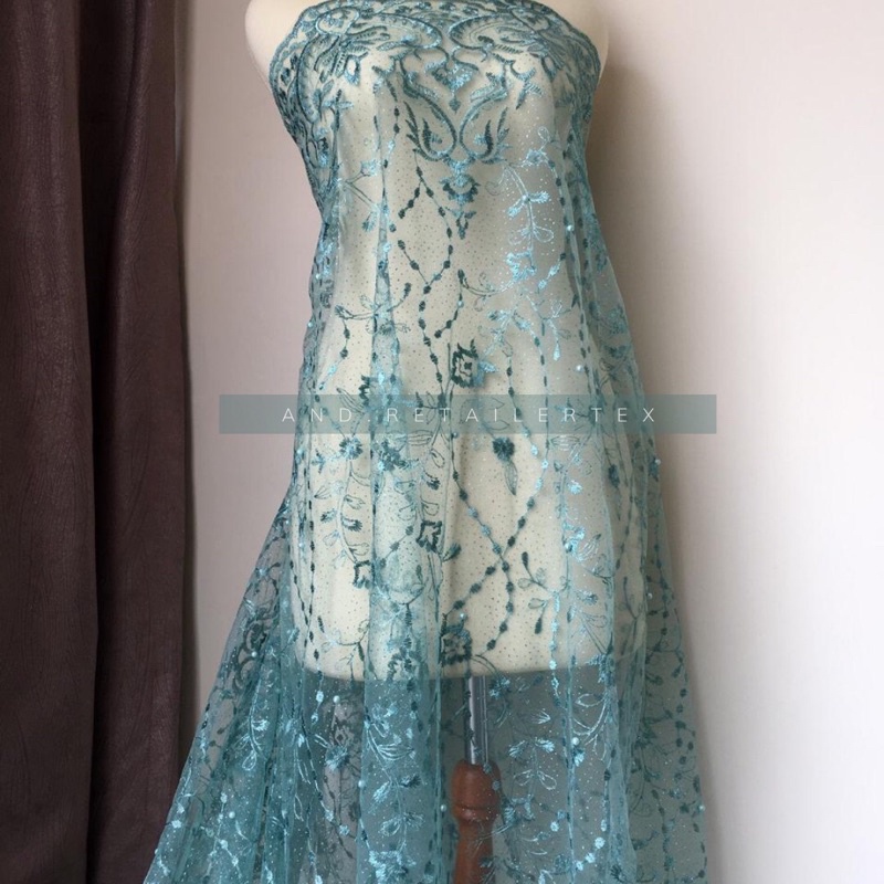 Bahan Kebaya Brokat Tile Mutiara Bordir Rosemary warna Hijau Wardah