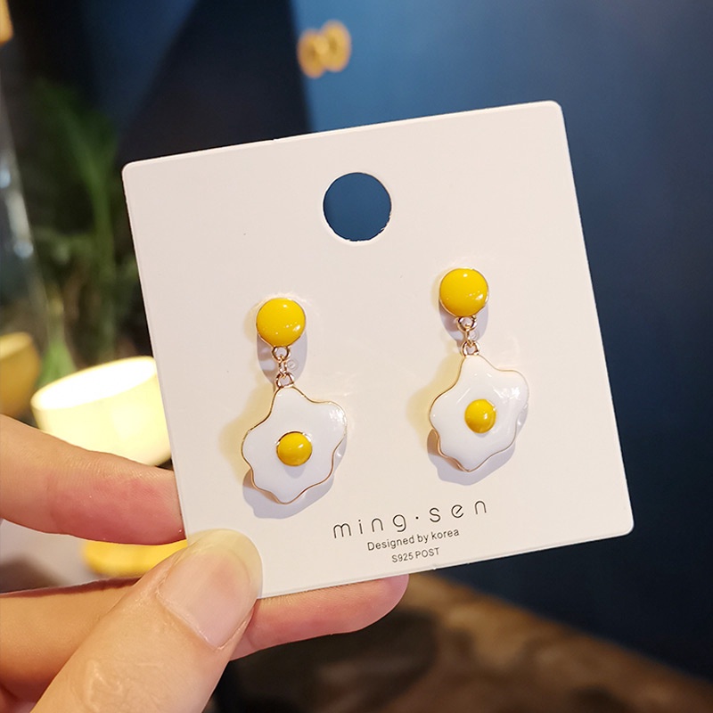 Anting Tusuk Gantung Temperament Bahan Sterling Silver 925 Desain Telur Rebus Untuk Wanita 2020