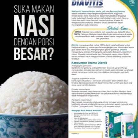 Diavitis Naturafit Obat Diabetes, Kencing Manis, Penurun Gula Darah Herbal Asli Terjamin BPOM dan Hallal