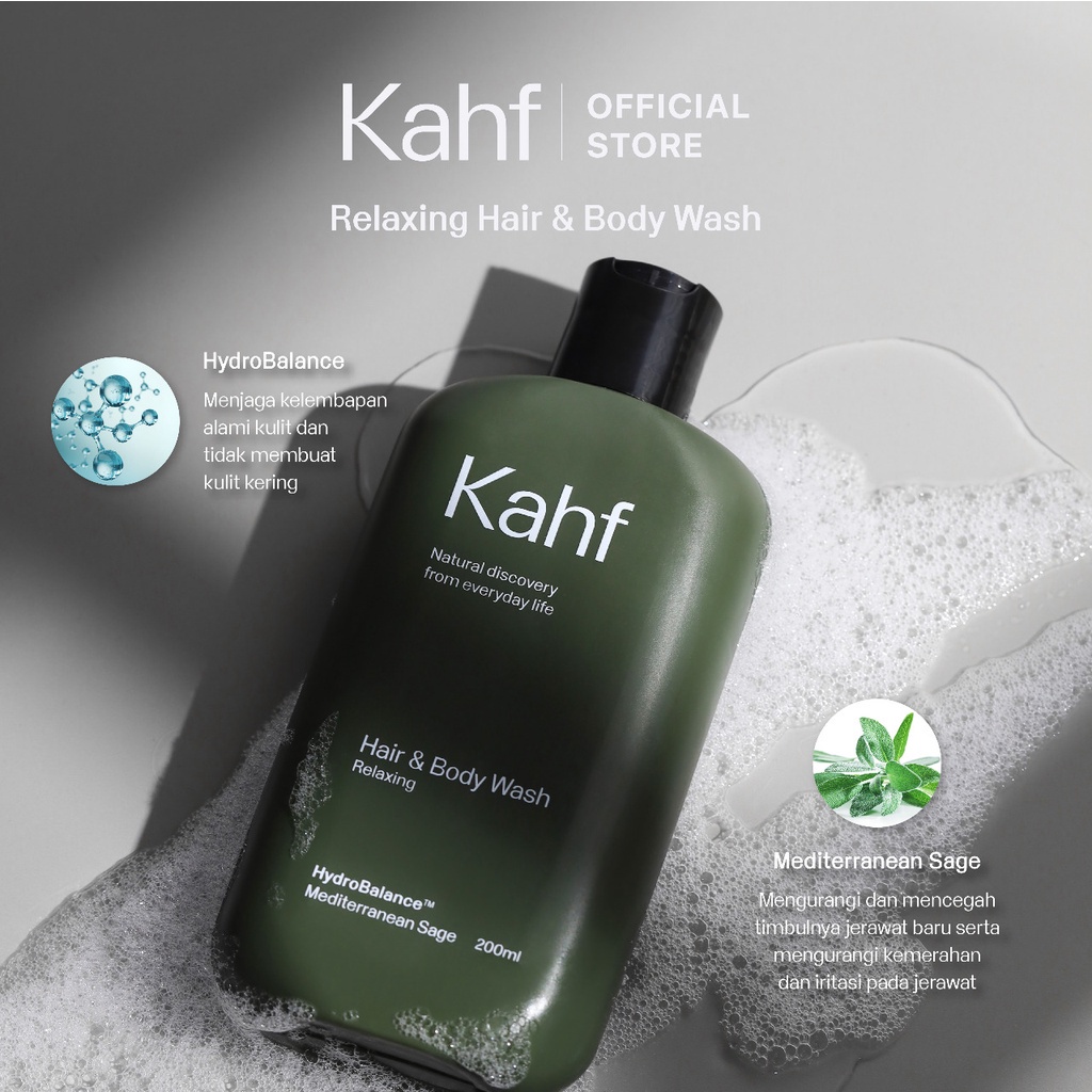 Kahf Relaxing Hair and Body Wash 200 ml - 2in1 Sabun Mandi &amp; Shampoo Perawatan Rambut &amp; Tubuh Pria