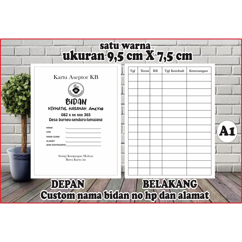 

Kartu Akseptor KB - Kartu KB - Kartu KB Tanpa lipat - Kartu KB Bidan (1 Warna)