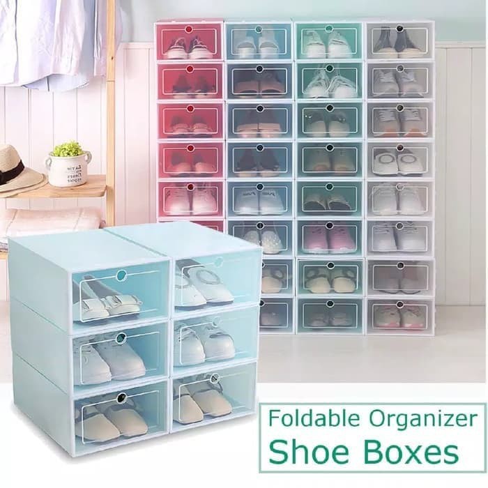 Kotak Sepatu Lipat Transparan Tebal Shoes Storage Box Organizer Rak Sepatu Plastik Susun