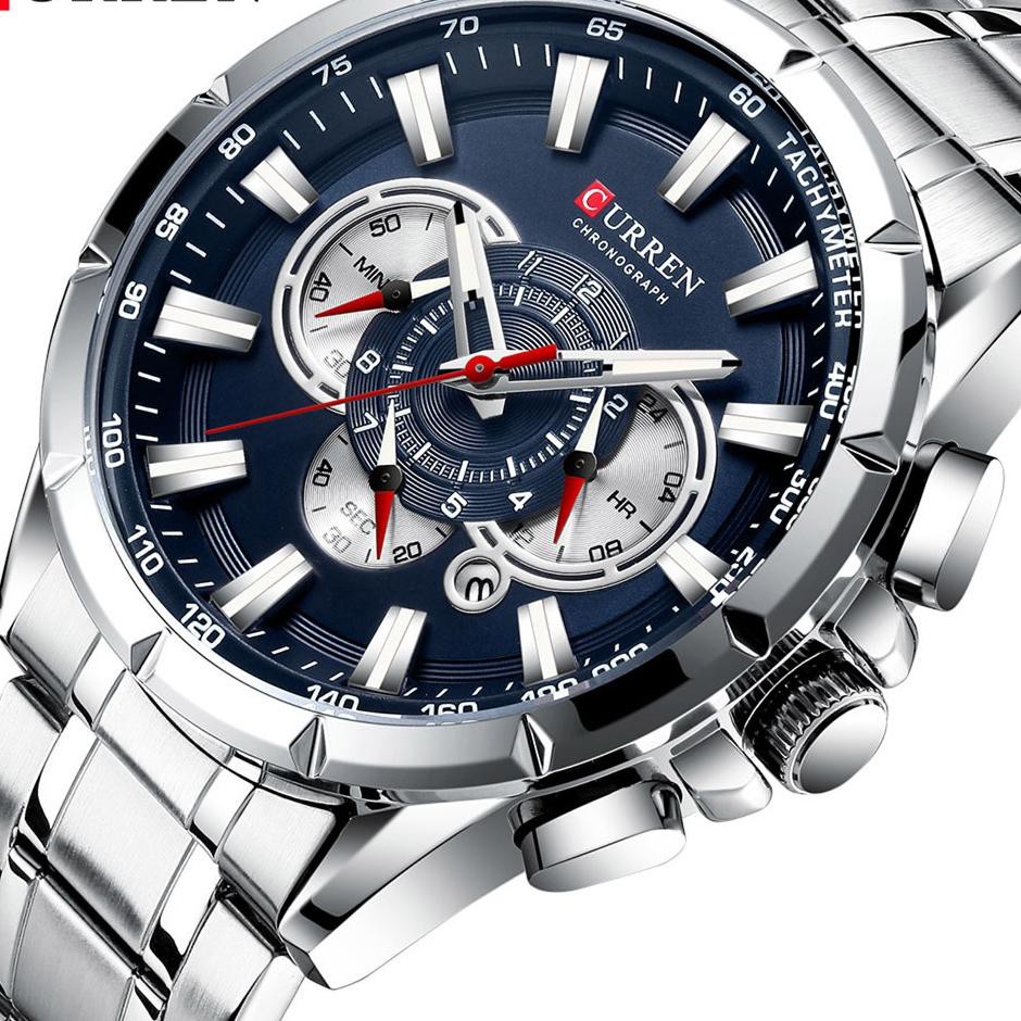 CURREN 8363 Jam Tangan Pria Analog Stainless Steel Chronograph Aktif Luminous Hand CURRENOS