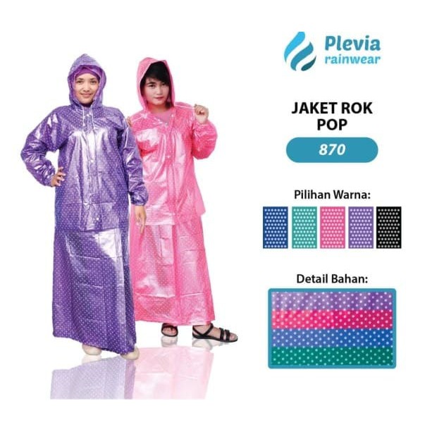 Jas Hujan Setelan Jaket Rok PLEVIA POP 870 Polkadot Wanita