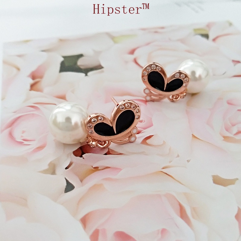 Hot Sale Natural Freshwater Pearl Butterfly Socialite Style Inlaid Zircon New Studs