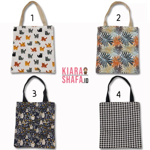 Kiarashafa - Tote Bag Bahan Kanvas Penutup Resleting Motif Kekinian