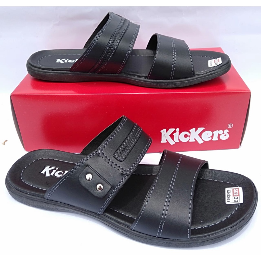 Sandal pria kickers selop kulit sintetis slide slop original casual kasual dewasa cowok terbaru murah keren kekinian berkualitas gratis ongkir COD