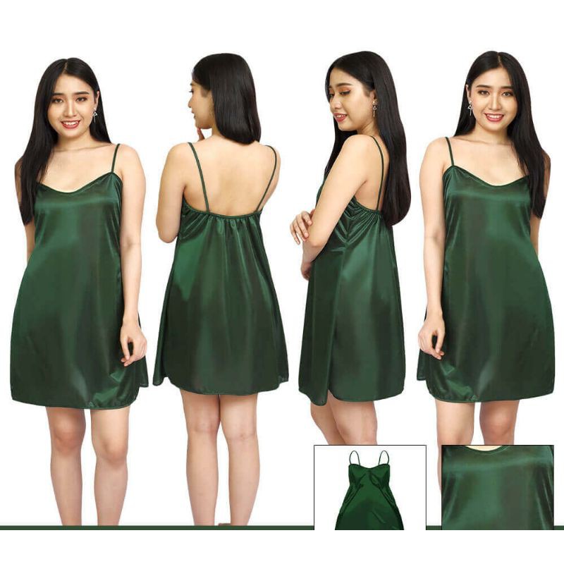 Daster wanita sexy tanktop mini baju tidur satin hijau 1403HDR