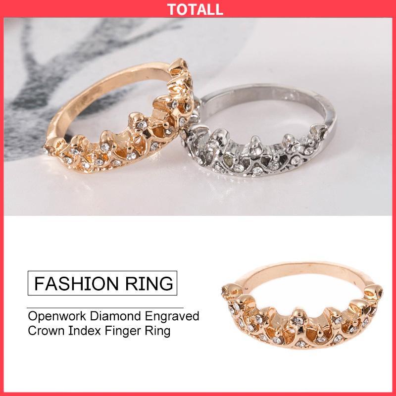 COD Bentuk Mahkota Fashion Ratu Temperamen Hollow Out Micro Diamond Engagement Wedding Ring-Totall