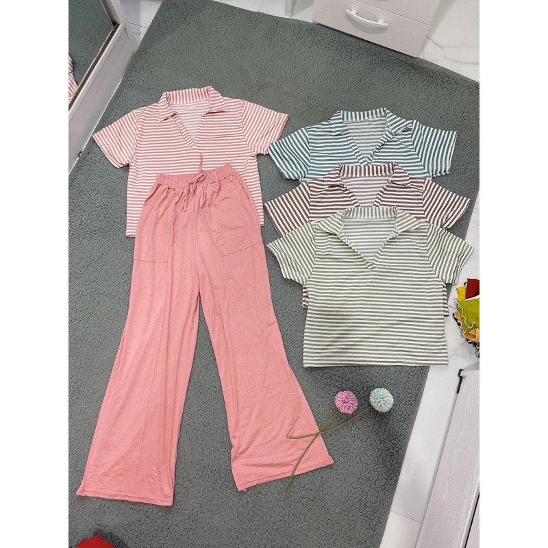 setelan wanita kulot ,oneset atasan+kulot panjang.stelan salur combi polos murah.set kemeja kulot