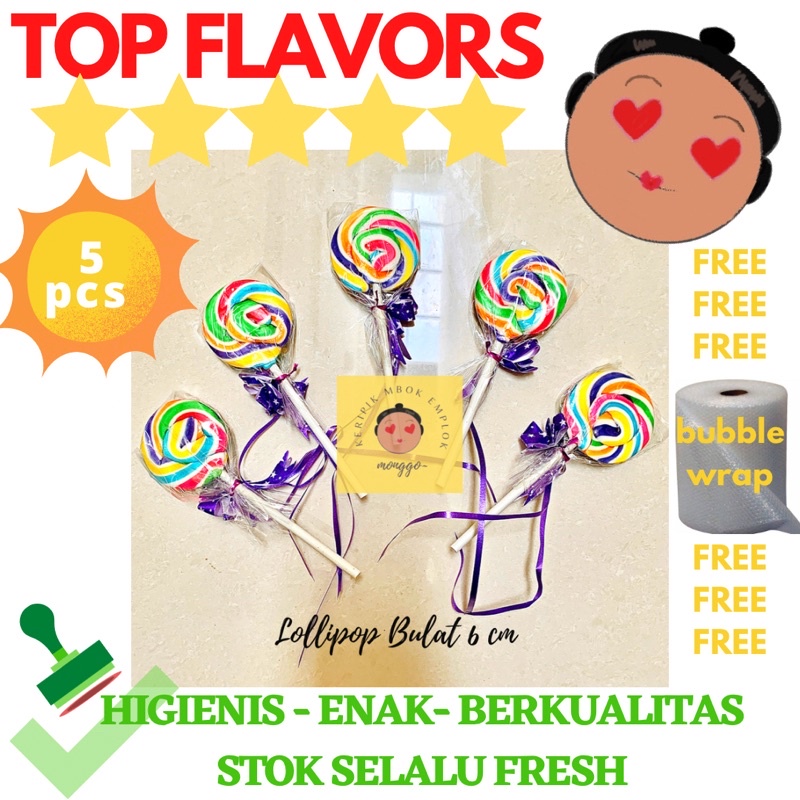 

PERMEN LOLIPOP 6 CM 5 PCS LOVE BULAT WARNA WARNI LOLLIPOP PERMEN ANAK