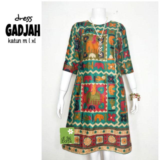 Dress Gadjah Batik Midi Casual Kerja Modern Kantoran Muslim Seragam Batik Kantor Pesta Kondangan