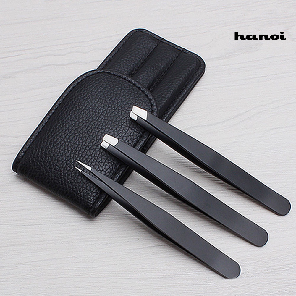 HQTM_3Pcs Point Slant Flat Stainless Steel Eyebrow Tweezers Hair Removal Clips Set