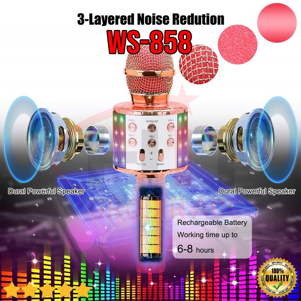 Speaker Microphone Karaoke Mikrofon Wireless Bluetooth WSTER WS-858 Mic Smule