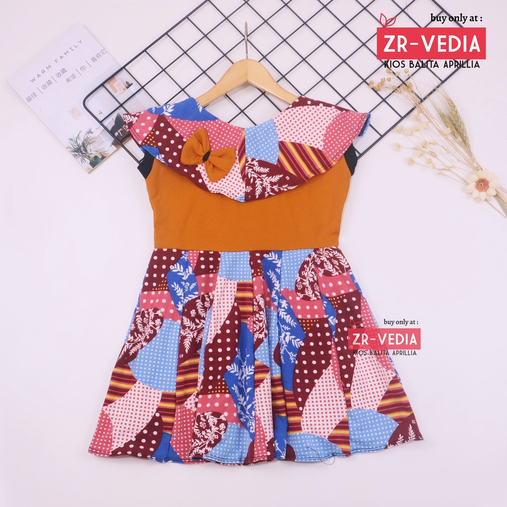 Dress Evelin uk 3-4 Tahun / Baju Anak Perempuan Atasan Model Dres Cewek Gaun Pesta Motif Polos Bunga