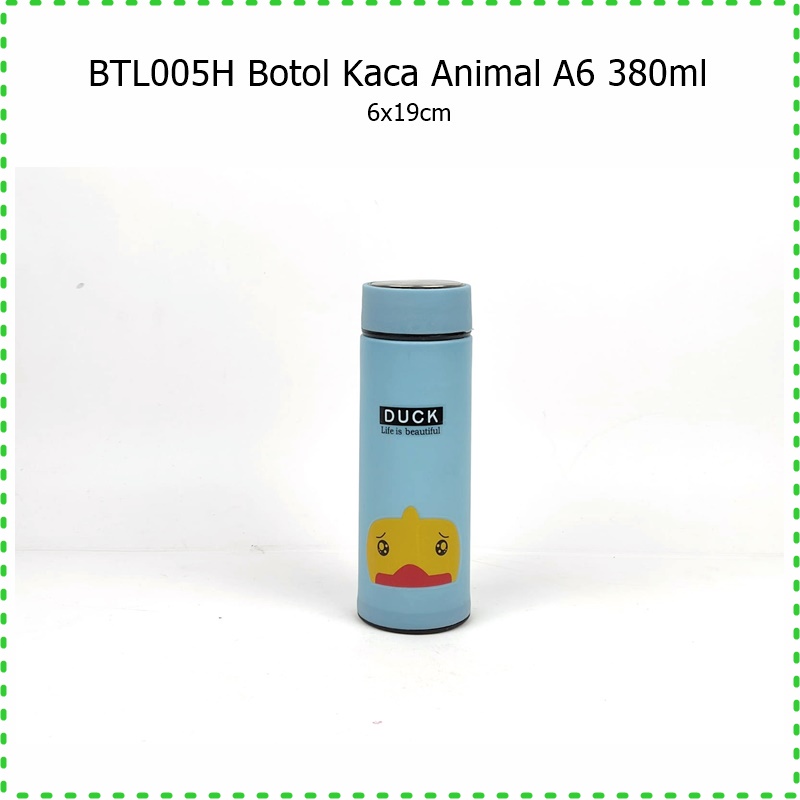 BTL005H Botol Minum Kaca Animal A6 380ml